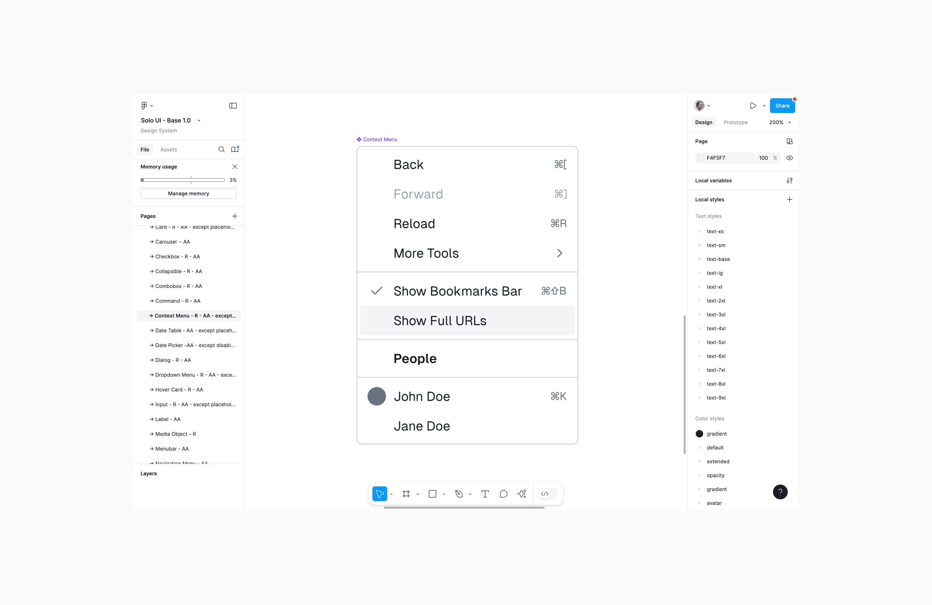 Context menu component